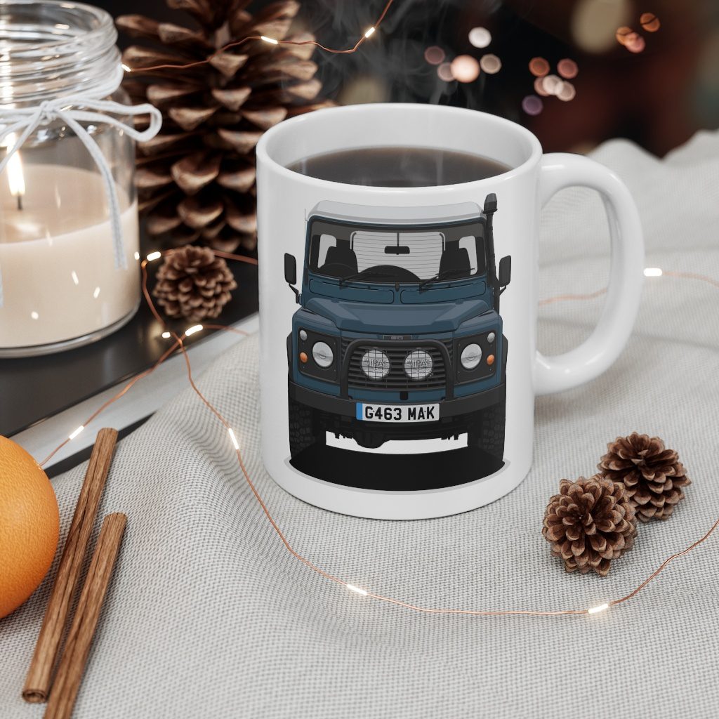 Land Rover Defender 90 - "Blue" - Mug 11oz - Image 4