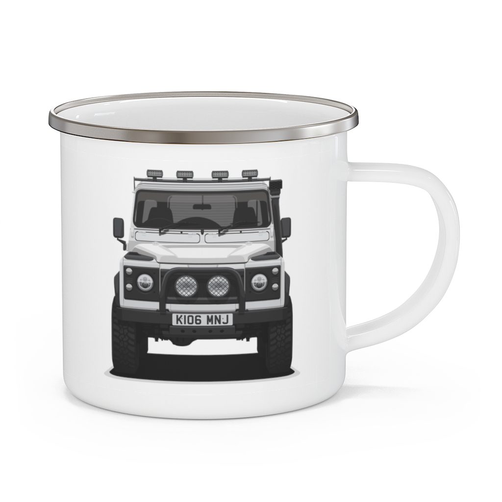 Land Rover Defender 90 - "White Rebel" - Enamel Camping Mug
