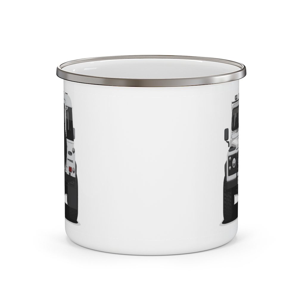 Land Rover Defender 90 - "White Rebel" - Enamel Camping Mug - Image 2