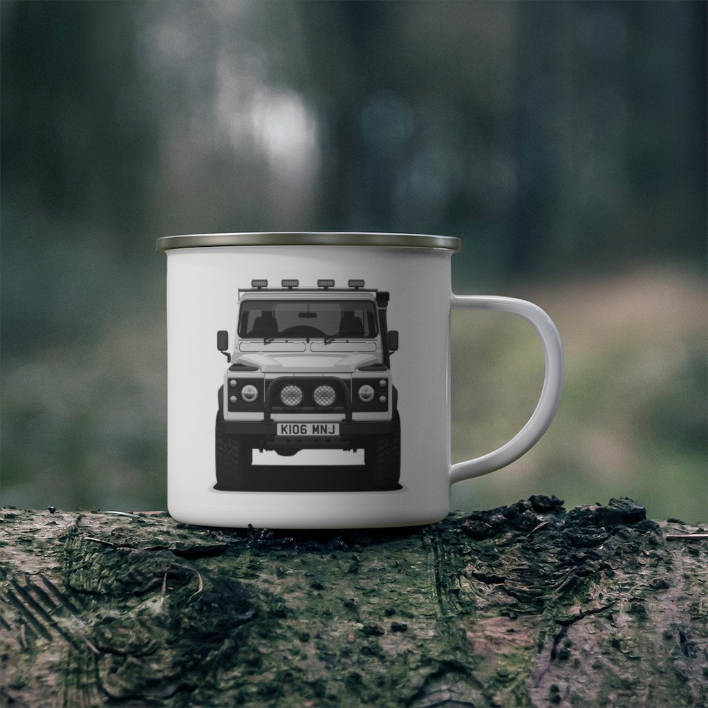 Land Rover Defender 90 - "White Rebel" - Enamel Camping Mug - Image 4